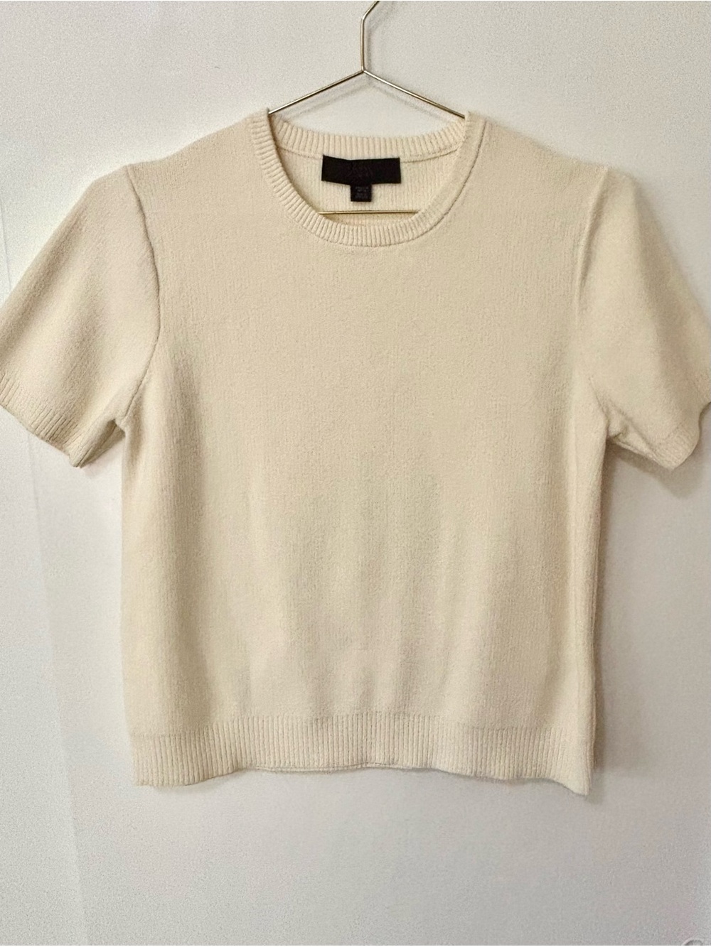 Zara| Cream Short Sleeve Crewneck Thin Knit Sweater Sz M